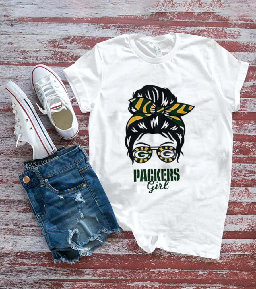 Green Bay Packers Girl Messy Bun Style 2026 T-Shirt