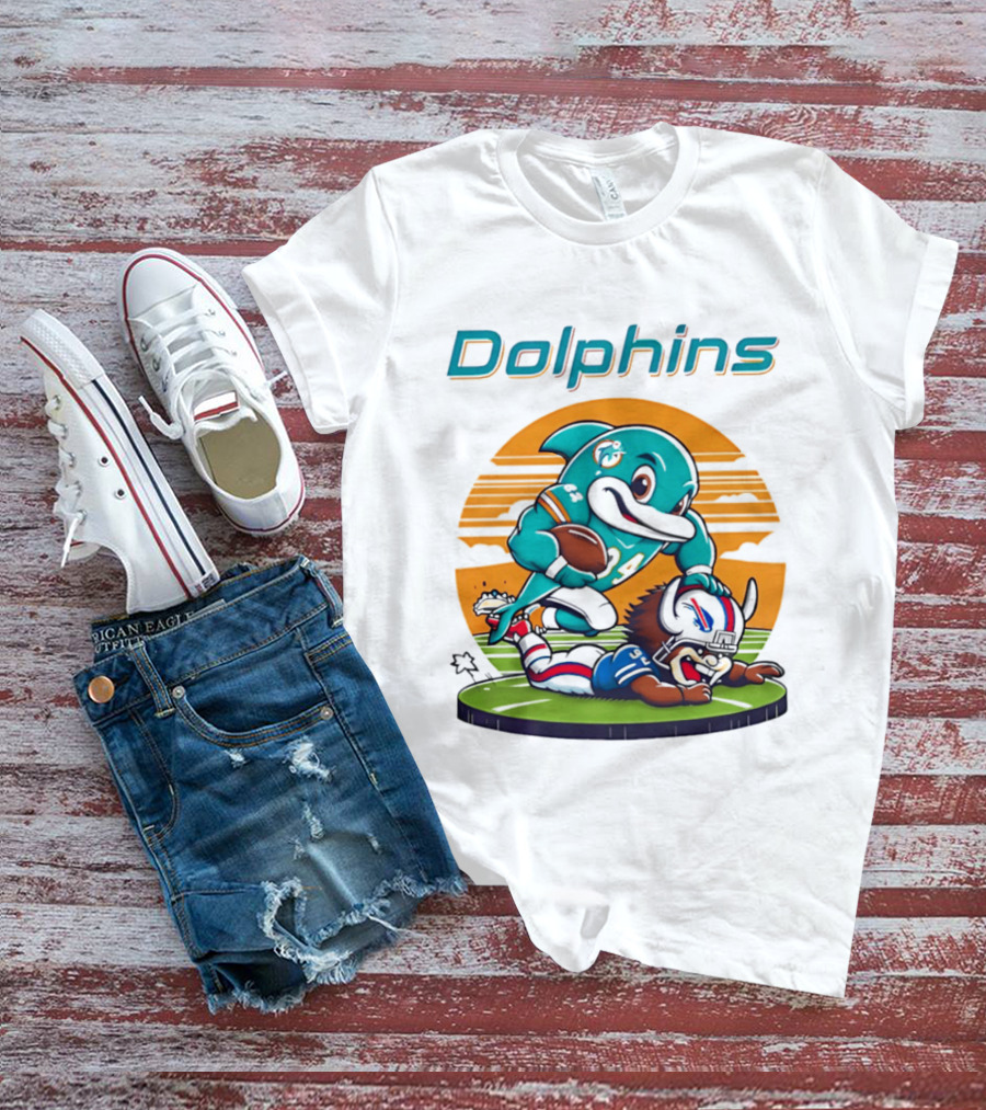 Miami Dolphins Vs Buffalo Bills Rivalry Cartoon Game Day Showdown T-Shirt