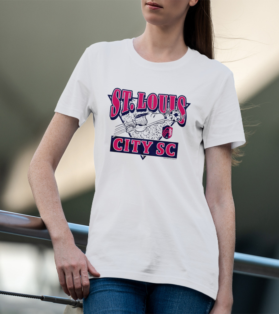 Snoopy Playing Soccer With St. Louis CITY SC Peanuts Collaboration T-Shirt