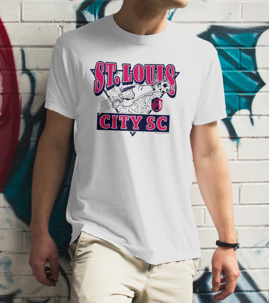 Snoopy Playing Soccer With St. Louis CITY SC Peanuts Collaboration T-Shirt