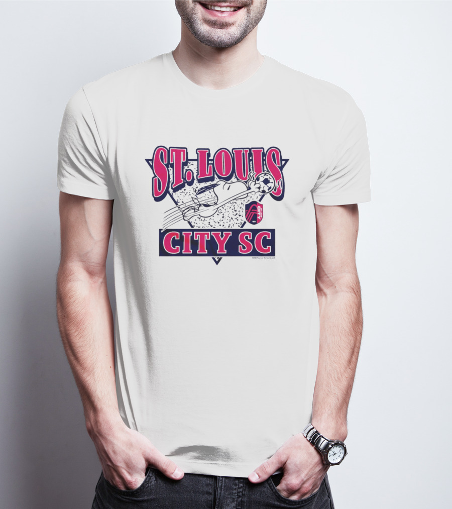 Snoopy Playing Soccer With St. Louis CITY SC Peanuts Collaboration T-Shirt