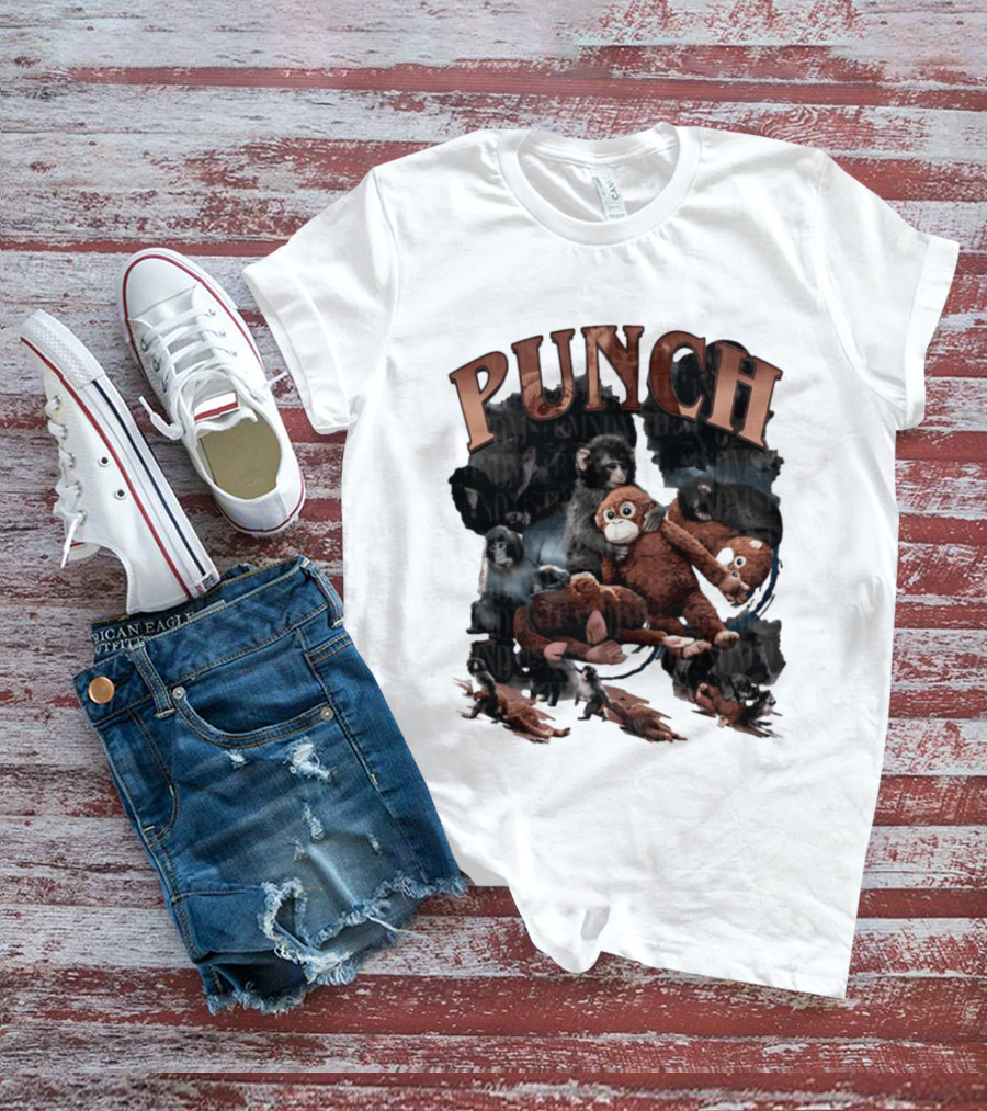 Punch The Monkey Picture Collage Monkeys Plush Toys T-Shirt