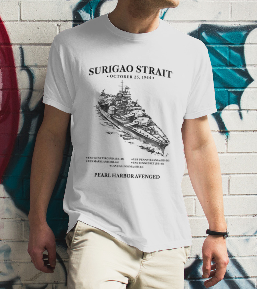 Surigao Strait October 25 1944 Pearl Harbor Avenged Naval Battleship Historic Event T-Shirt