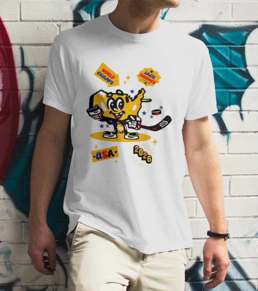 USA Hero Jack Hughes 2026 World Champs Hockey T-Shirt