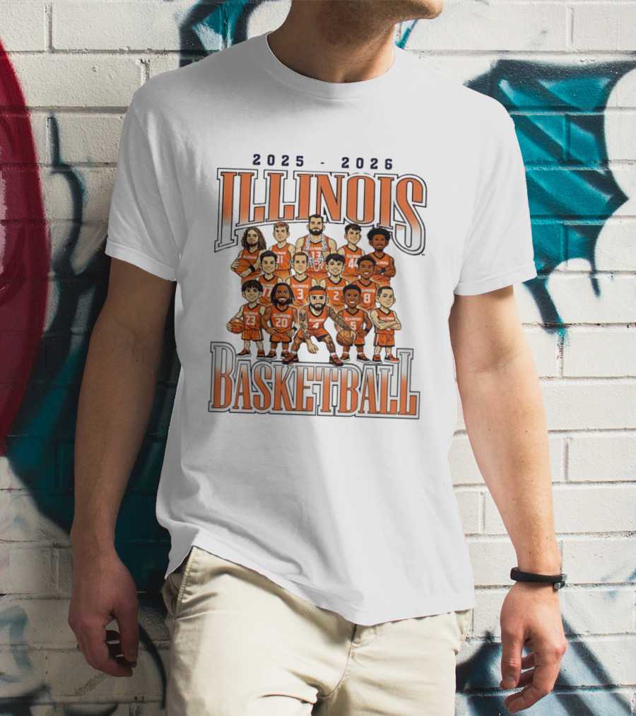 2025 2026 Illinois Basketball Team Caricature T-Shirt