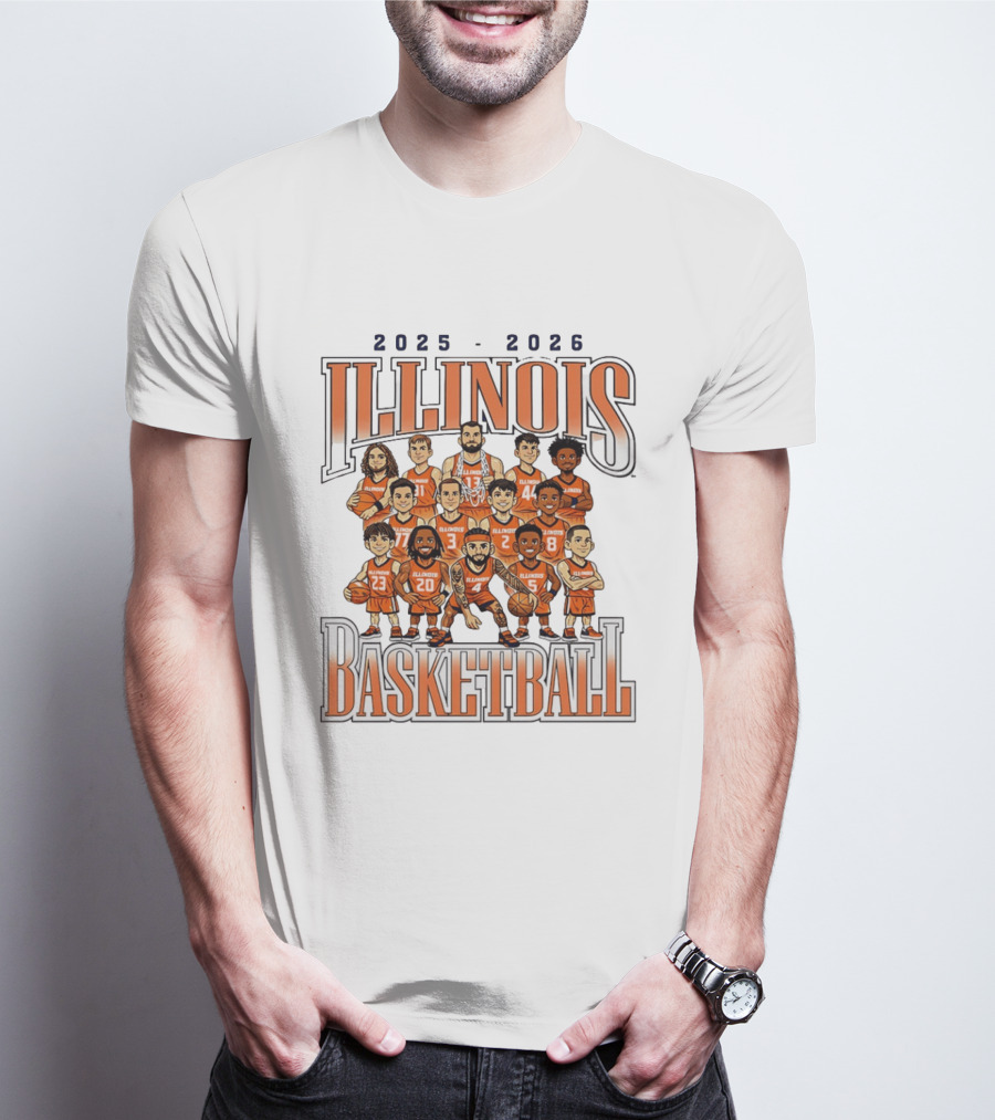 2025 2026 Illinois Basketball Team Caricature T-Shirt