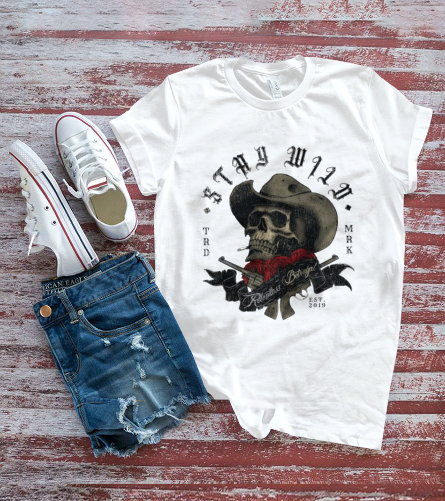 Stay Wild Skull Cowboy Bandana Western Est 2019 T-Shirt
