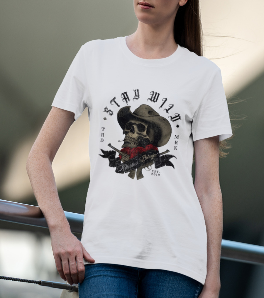 Stay Wild Skull Cowboy Bandana Western Est 2019 T-Shirt