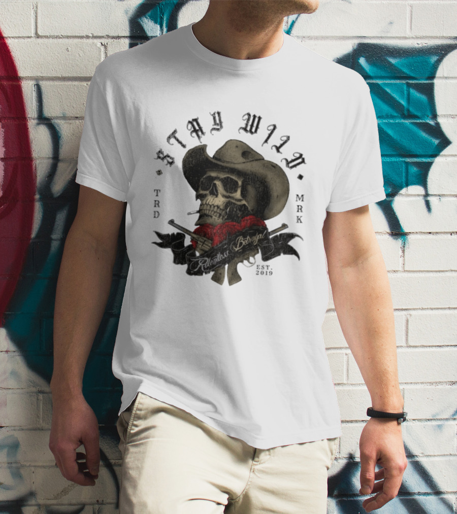 Stay Wild Skull Cowboy Bandana Western Est 2019 T-Shirt