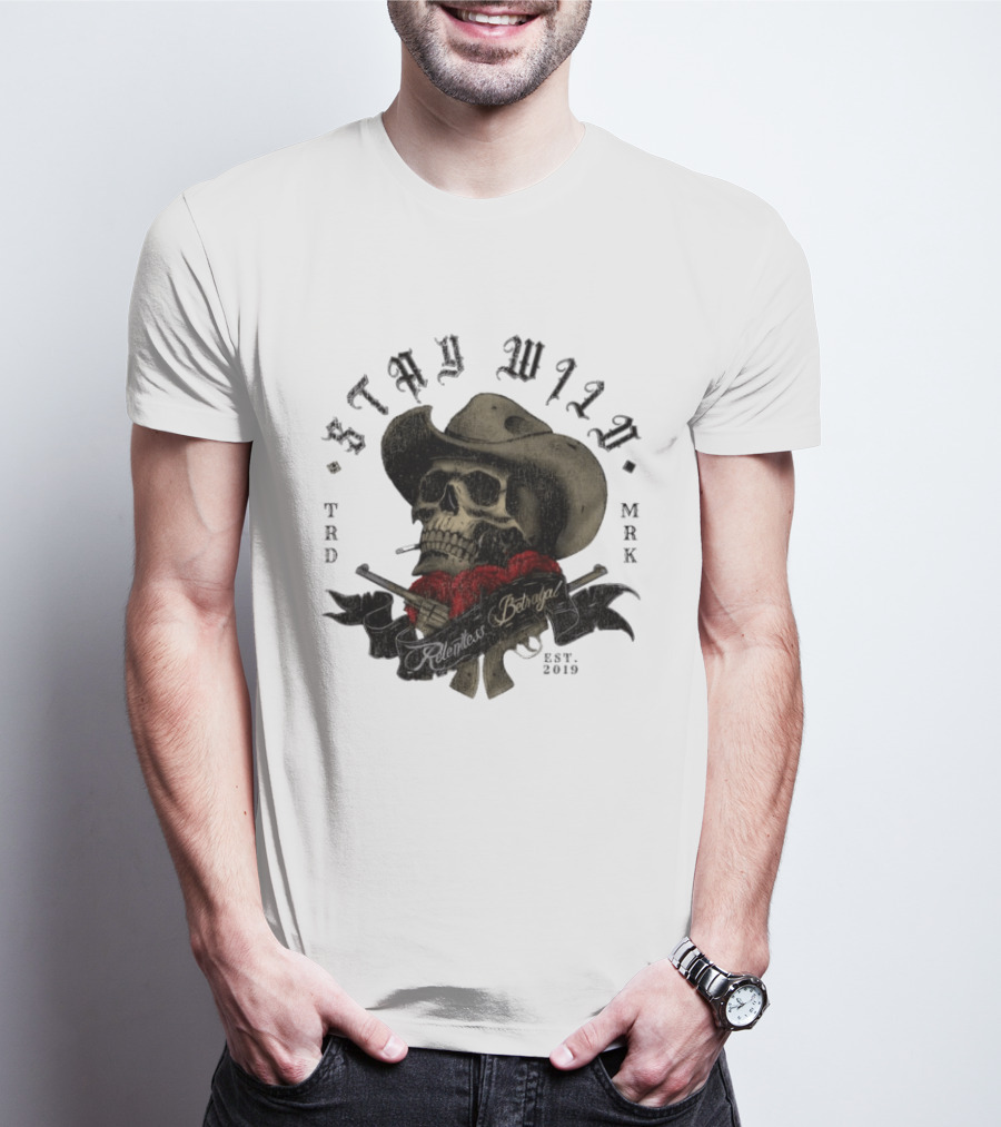 Stay Wild Skull Cowboy Bandana Western Est 2019 T-Shirt