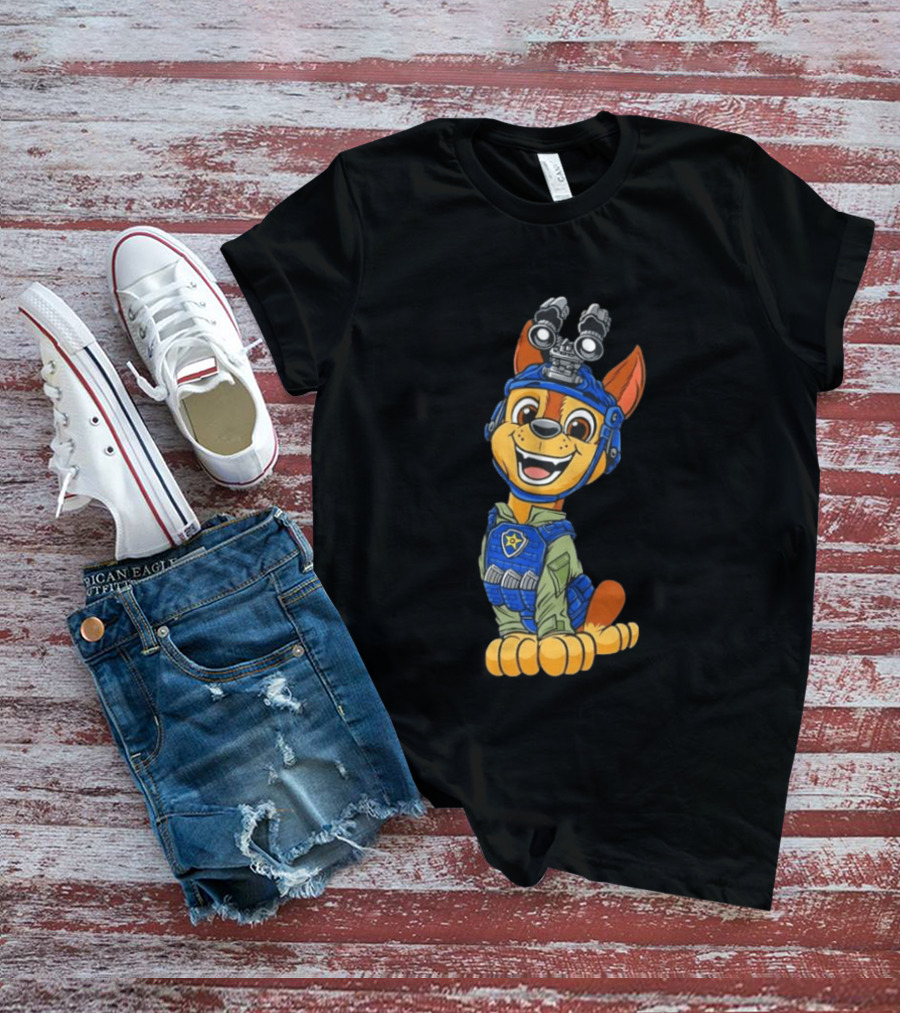 Chase Paw Patrol Police Dog Cartoon Character In Tactical Outfit T-Shirt