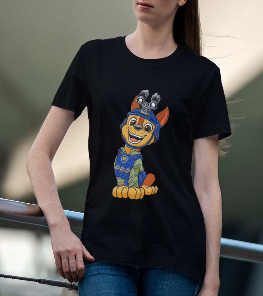 Chase Paw Patrol Police Dog Cartoon Character In Tactical Outfit T-Shirt