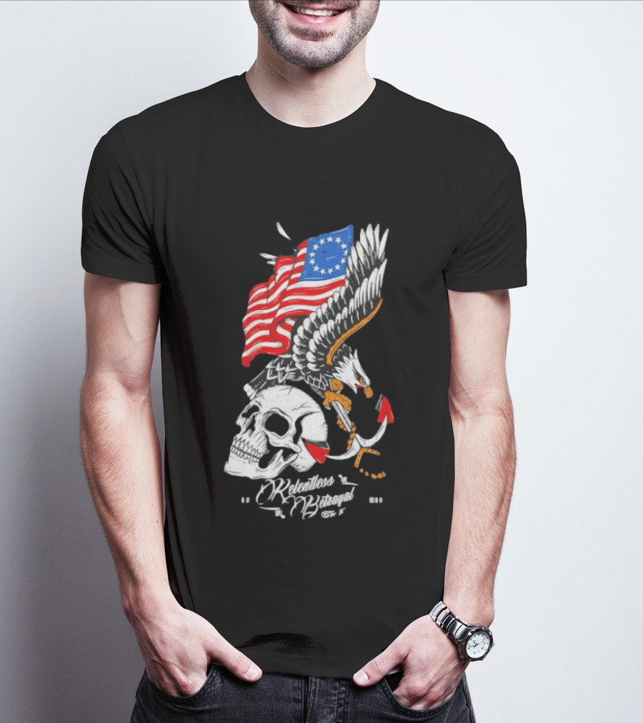 Rebellious Freedom Skull Eagle Anchor American Flag T-Shirt