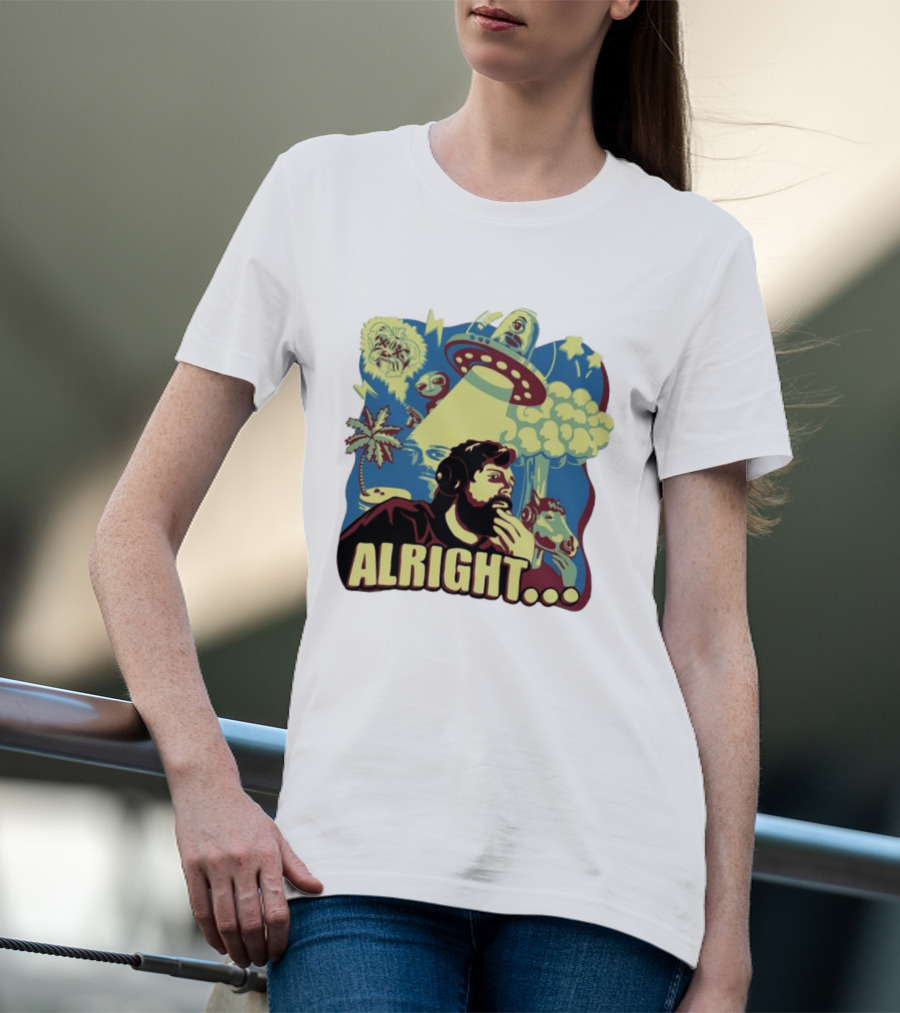 Forsen Alright UFO Meme With Headphones And Surreal T-Shirt