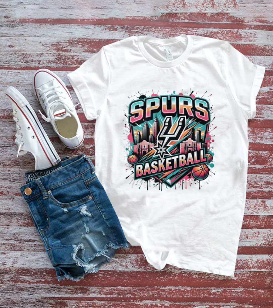 San Antonio Spurs Basketball City Skyline Silver Dynasty T-Shirt