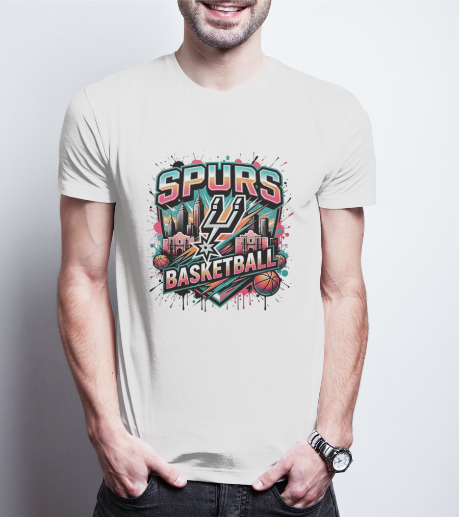 San Antonio Spurs Basketball City Skyline Silver Dynasty T-Shirt