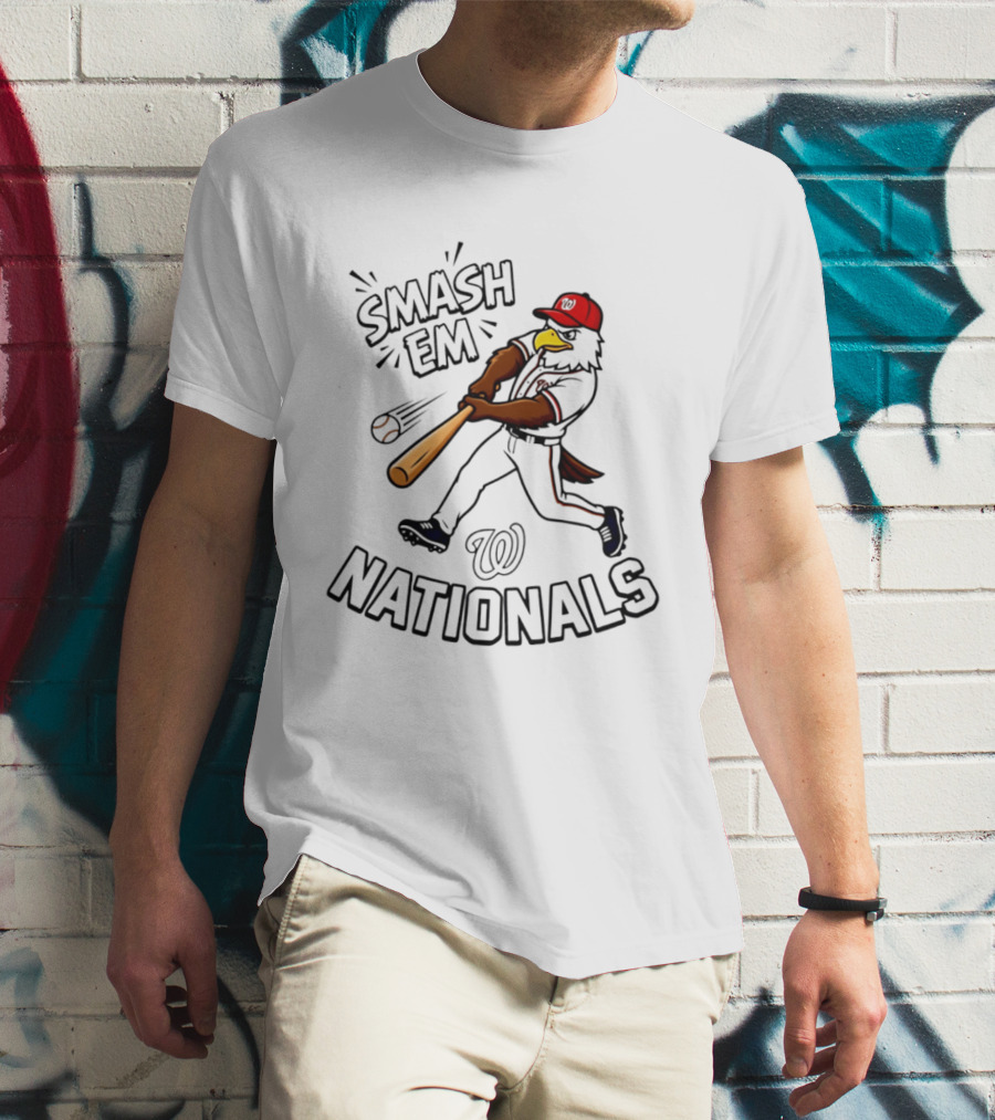 Washington Nationals Screech Smash Em Mascot Baseball Swing T-Shirt