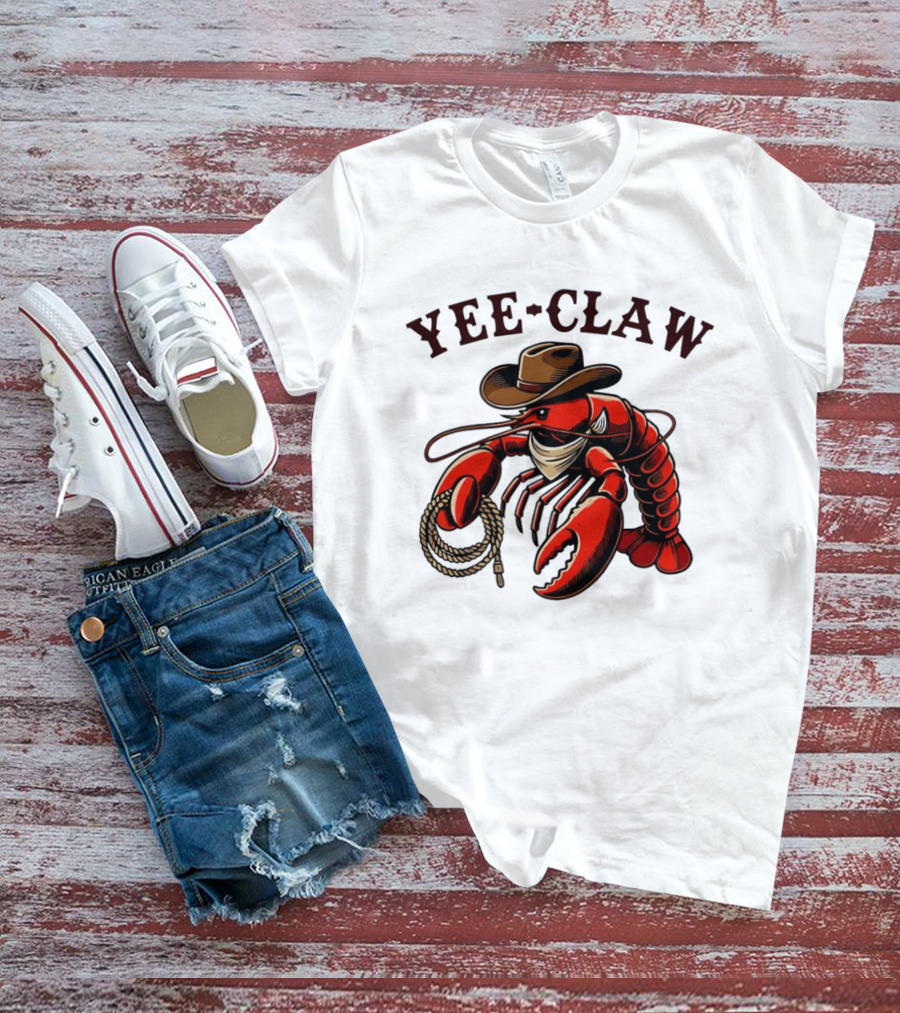 Yee Claw Lobster Cowboy Western Crawfish T-Shirt