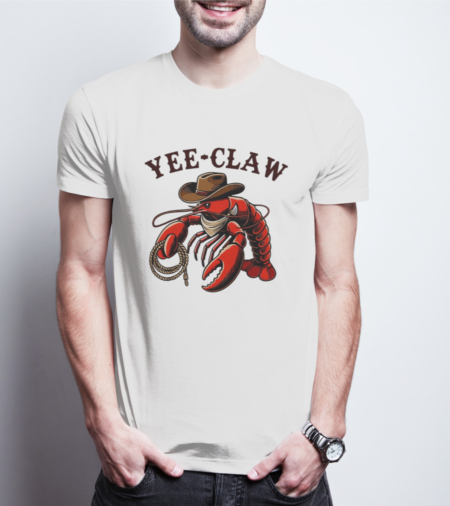 Yee Claw Lobster Cowboy Western Crawfish T-Shirt