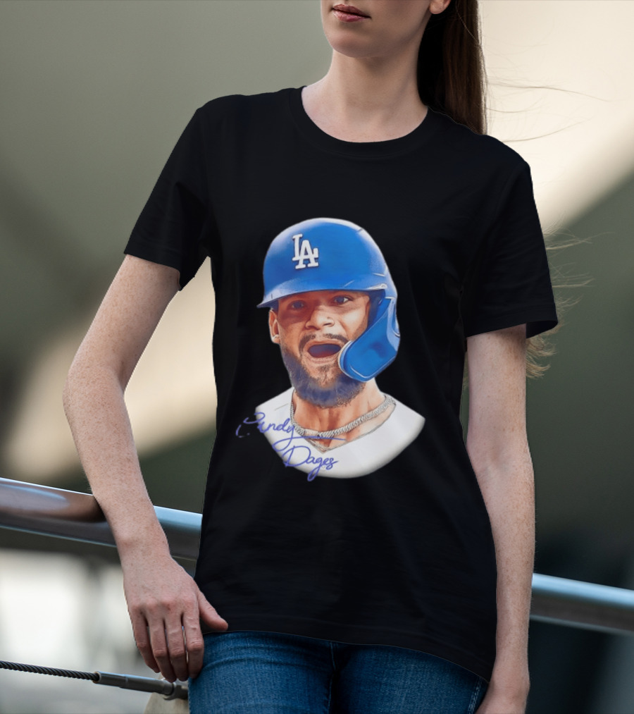 Andy Pages Los Angeles Dodgers MLB 2026 Big Face LA Helmet T-Shirt
