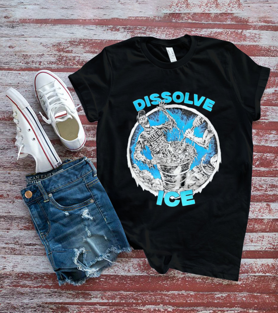 Dissolve ICE Abolish ICE Skeleton Melting In Cauldron With Ghostly Figure T-Shirt