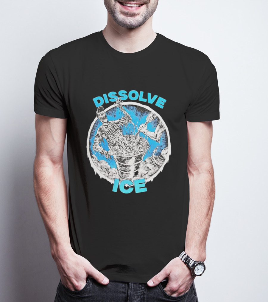 Dissolve ICE Abolish ICE Skeleton Melting In Cauldron With Ghostly Figure T-Shirt