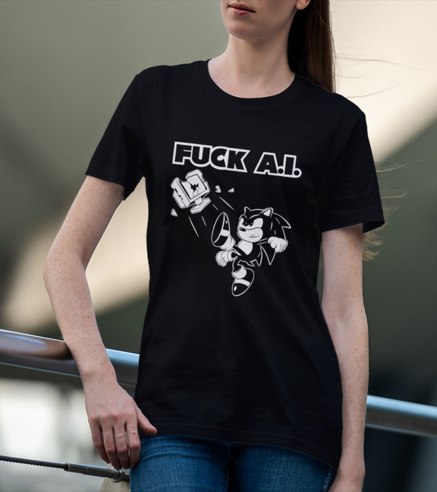 F*ck AI Hedgehog Kick Anti AI T-Shirt