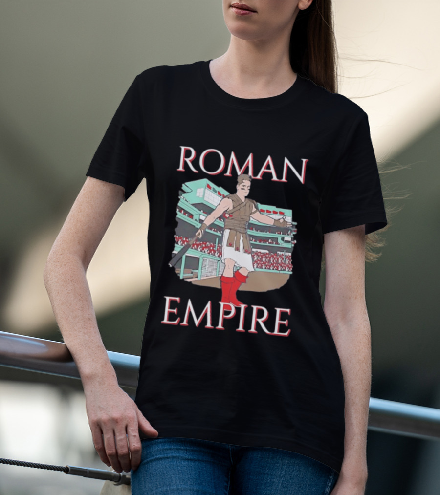 Roman Empire Baseball Field Cartoon Player In Ancient Gladiator Outfit T-Shirt