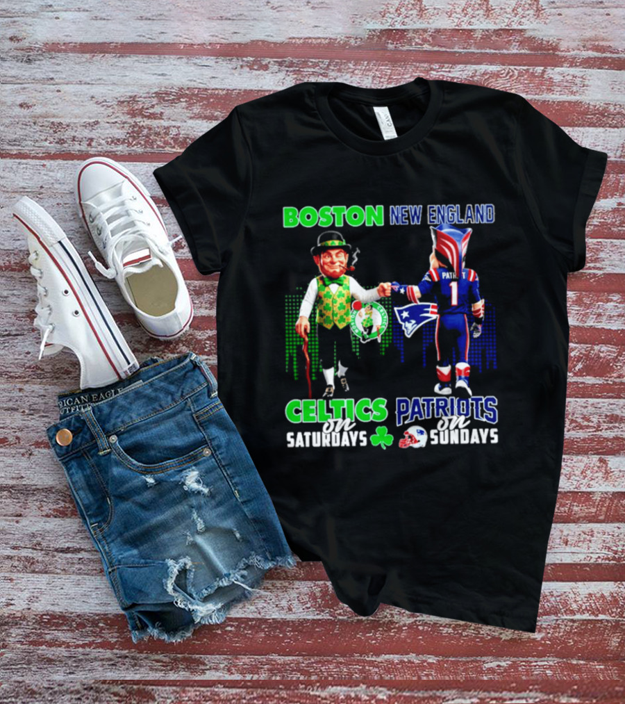 Boston Celtics Saturdays And New England Patriots Sundays Skyline T-Shirt