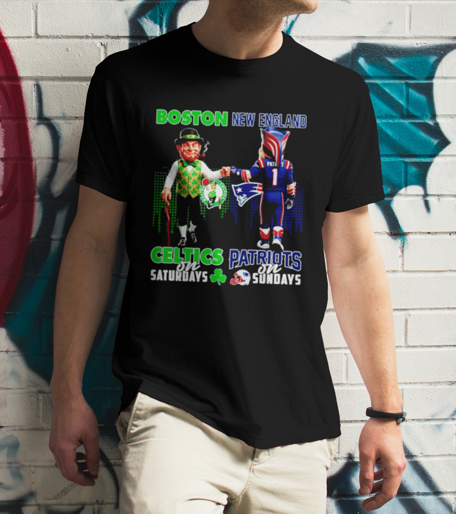 Boston Celtics Saturdays And New England Patriots Sundays Skyline T-Shirt
