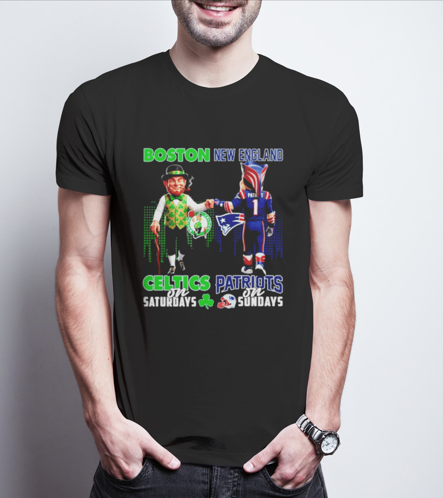 Boston Celtics Saturdays And New England Patriots Sundays Skyline T-Shirt