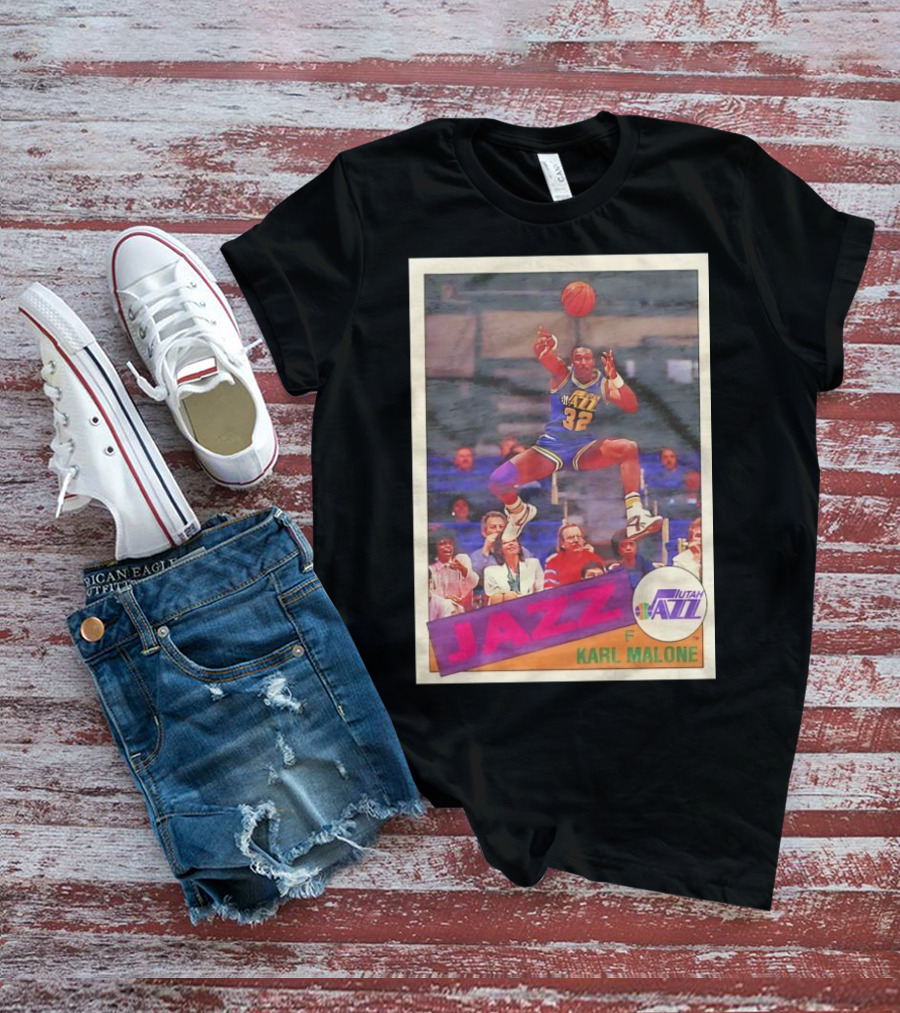 Utah Jazz Karl Malone 32 Basketball Card 1992 T-Shirt