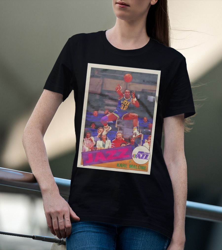 Utah Jazz Karl Malone 32 Basketball Card 1992 T-Shirt