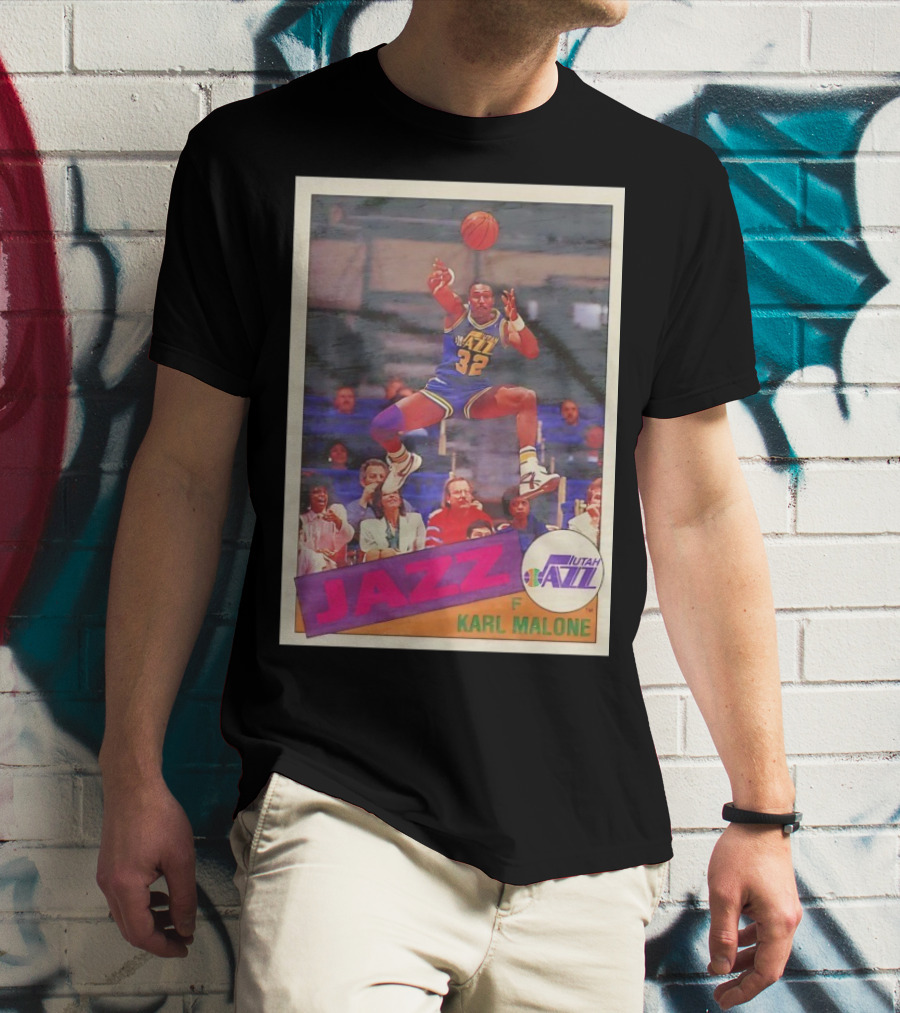 Utah Jazz Karl Malone 32 Basketball Card 1992 T-Shirt