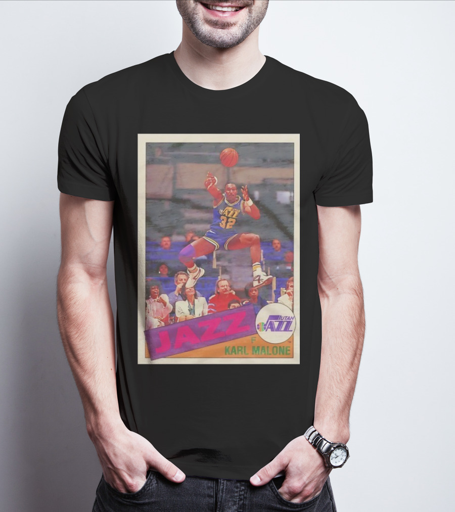 Utah Jazz Karl Malone 32 Basketball Card 1992 T-Shirt