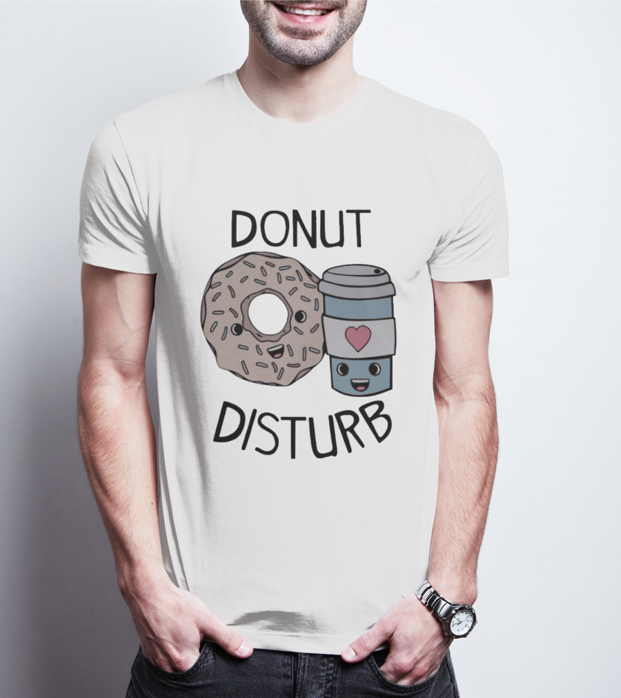 Donut Disturb Cute Coffee And Pastry Cartoon Expression T-Shirt