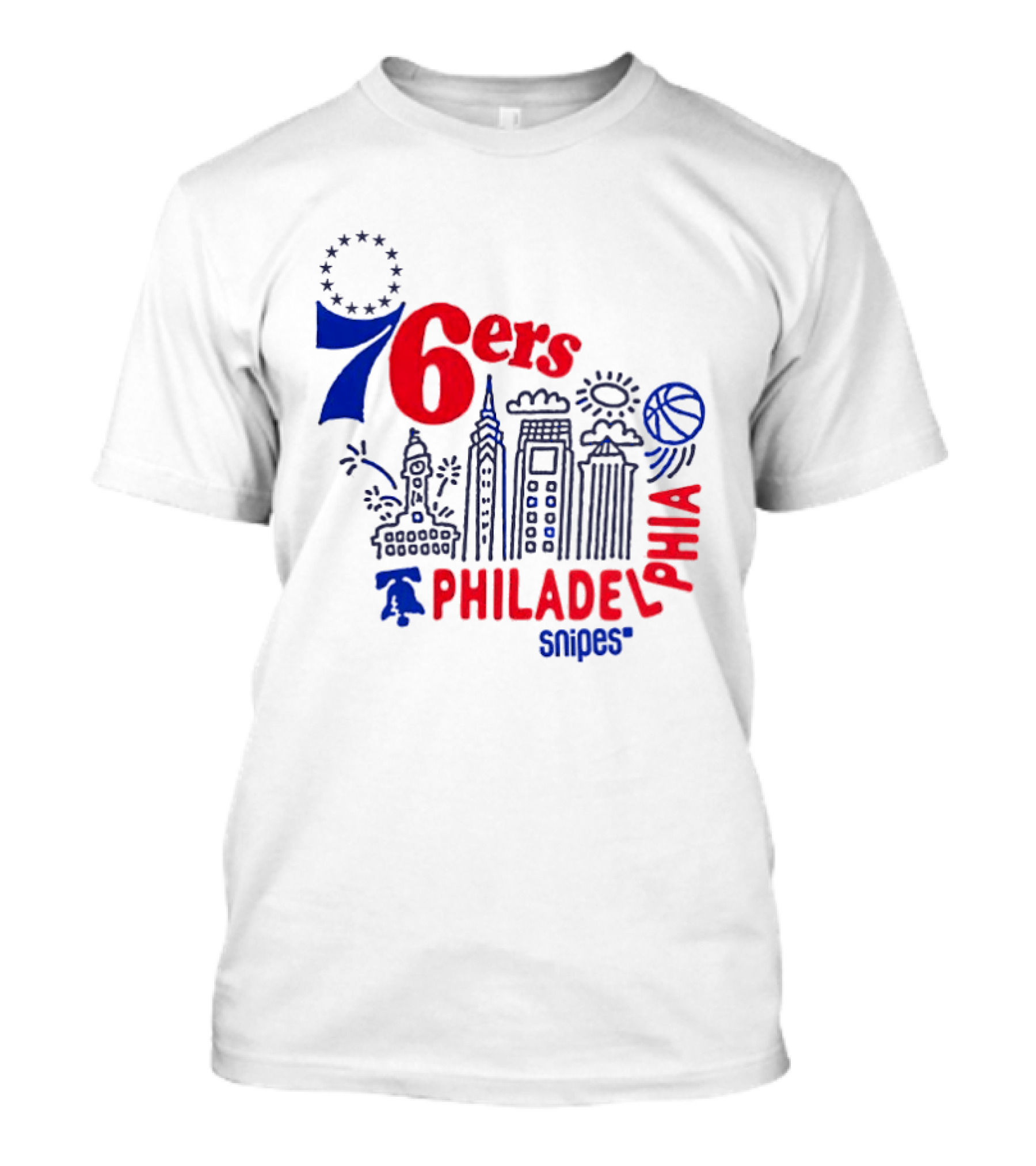 Philadelphia 76ers Snipes City Skyline Sketch Basketball T-Shirt