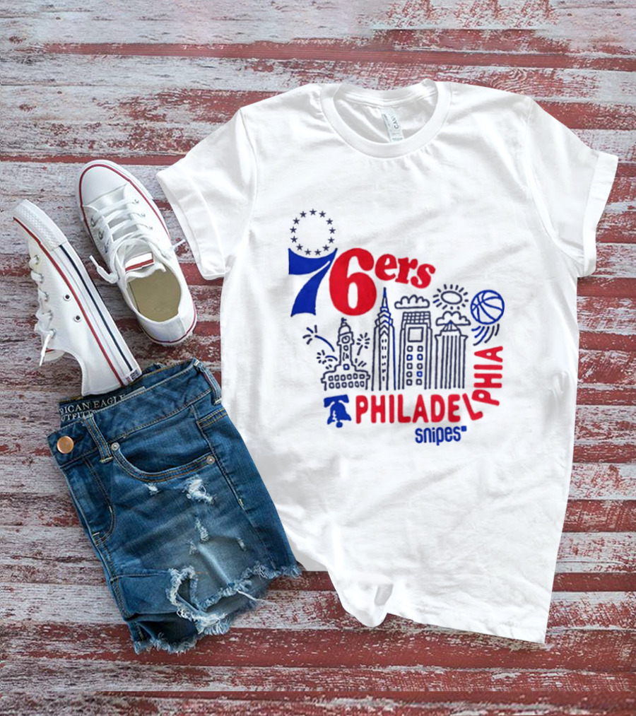 Philadelphia 76ers Snipes City Skyline Sketch Basketball T-Shirt
