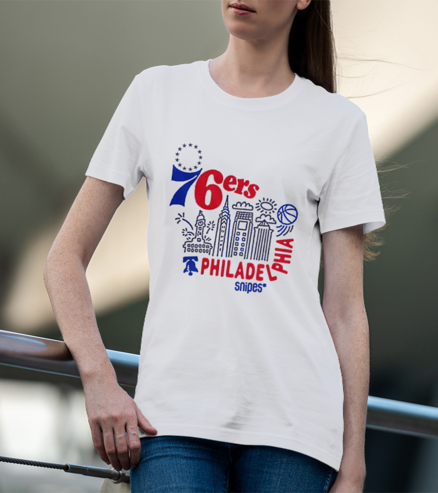 Philadelphia 76ers Snipes City Skyline Sketch Basketball T-Shirt
