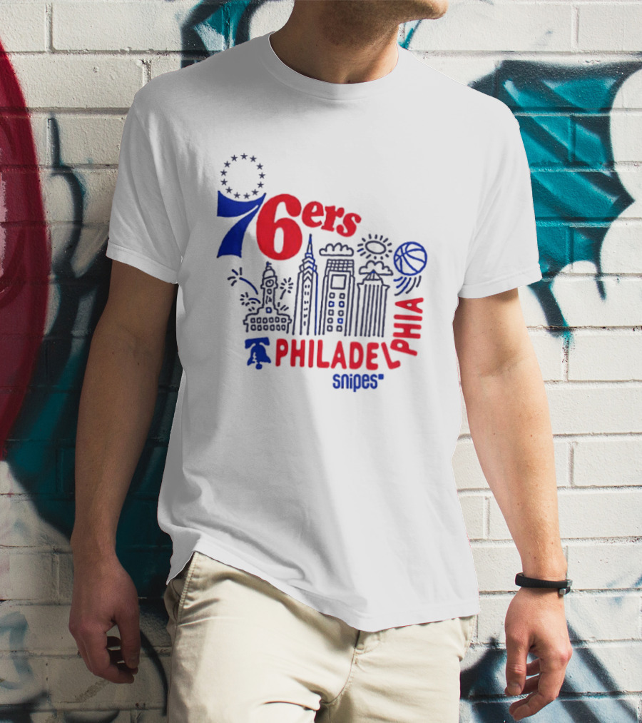 Philadelphia 76ers Snipes City Skyline Sketch Basketball T-Shirt