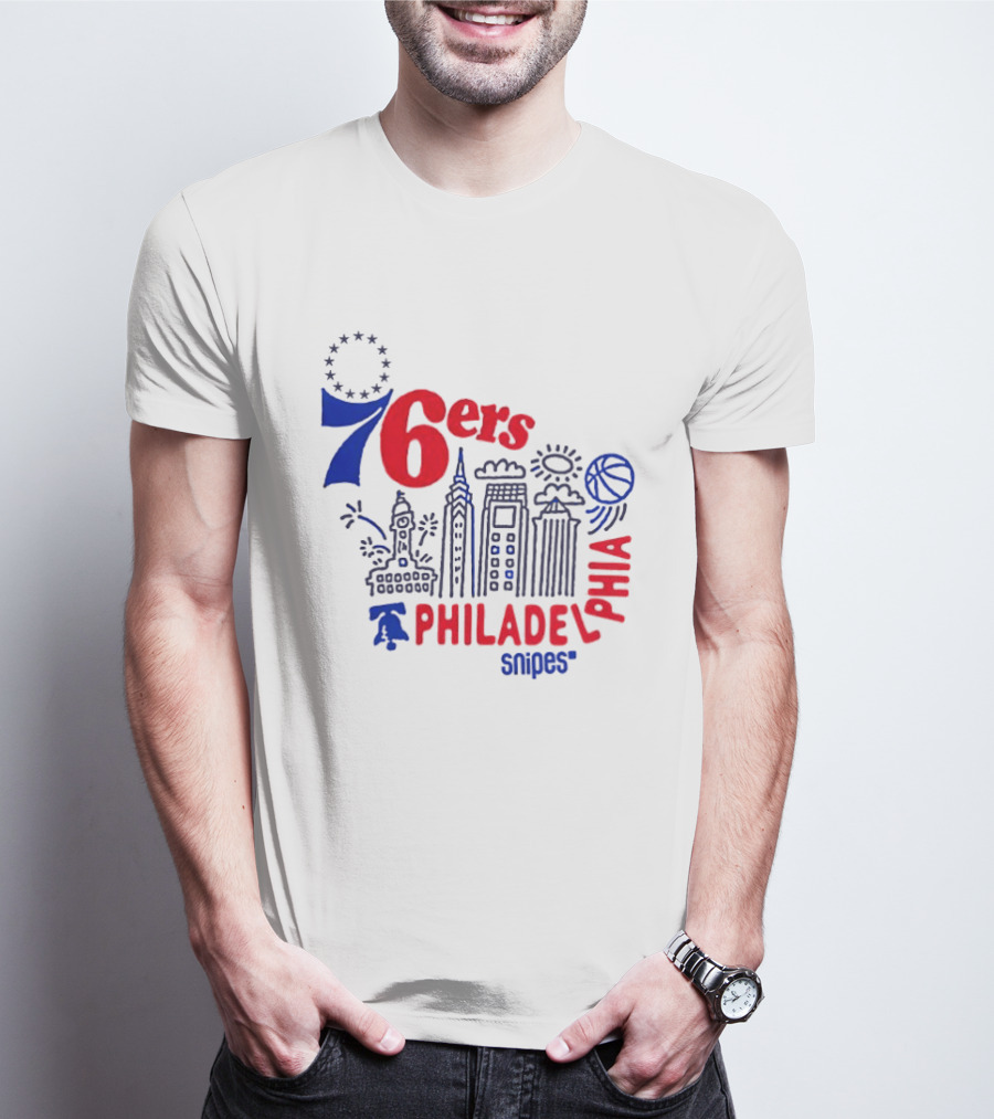 Philadelphia 76ers Snipes City Skyline Sketch Basketball T-Shirt