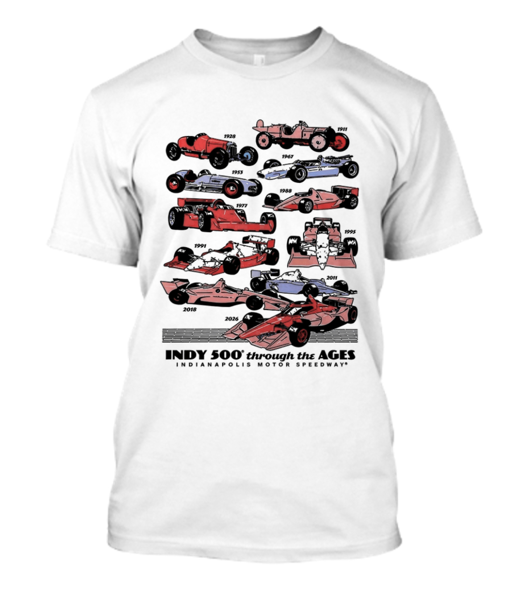 Indy 500 Through The Ages 2026 Racing Cars Evolution T-Shirt