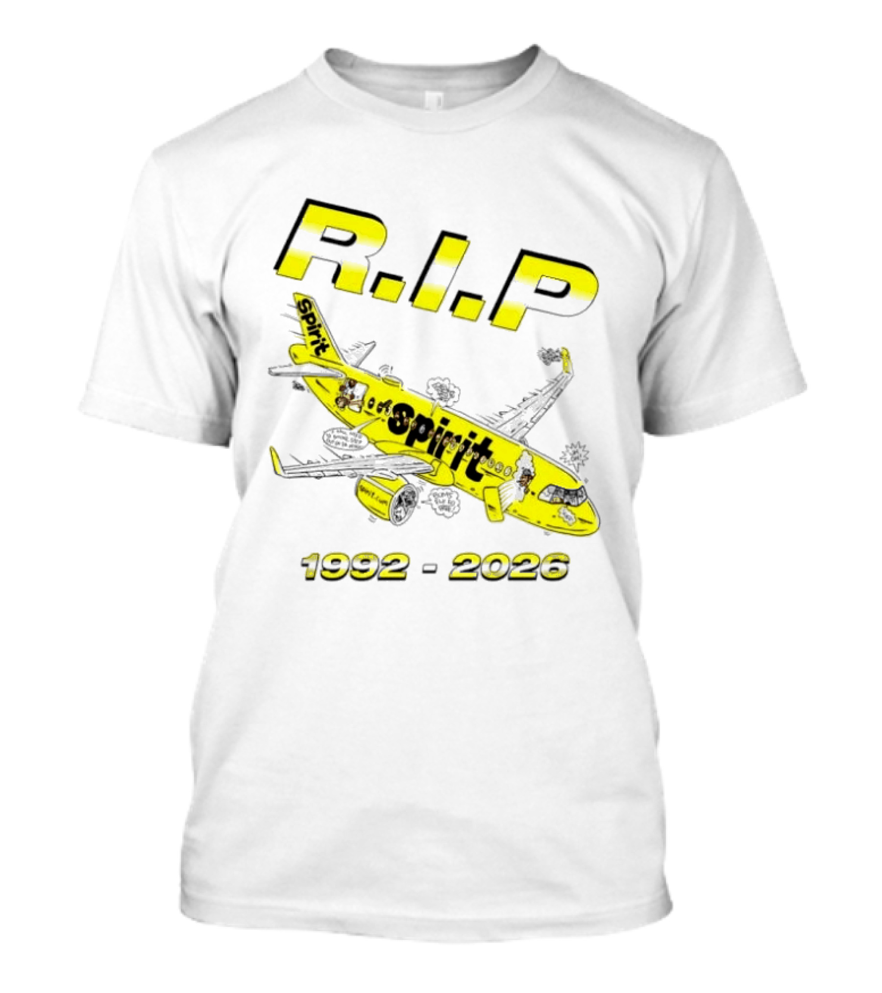 RIP Spirit Airlines 1992 2026 Yellow Plane Cartoon T-Shirt