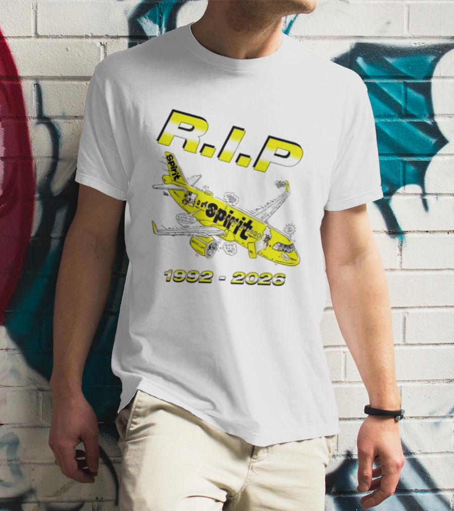 RIP Spirit Airlines 1992 2026 Yellow Plane Cartoon T-Shirt