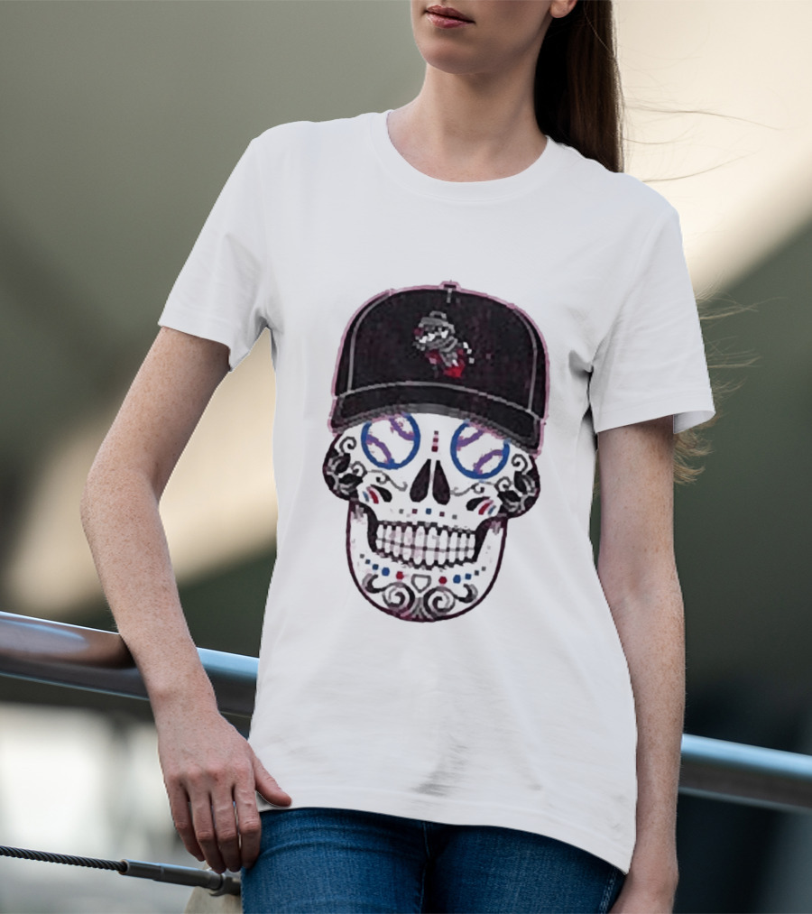 Rocket City Trash Pandas Sugar Skull Hat Baseball T-Shirt