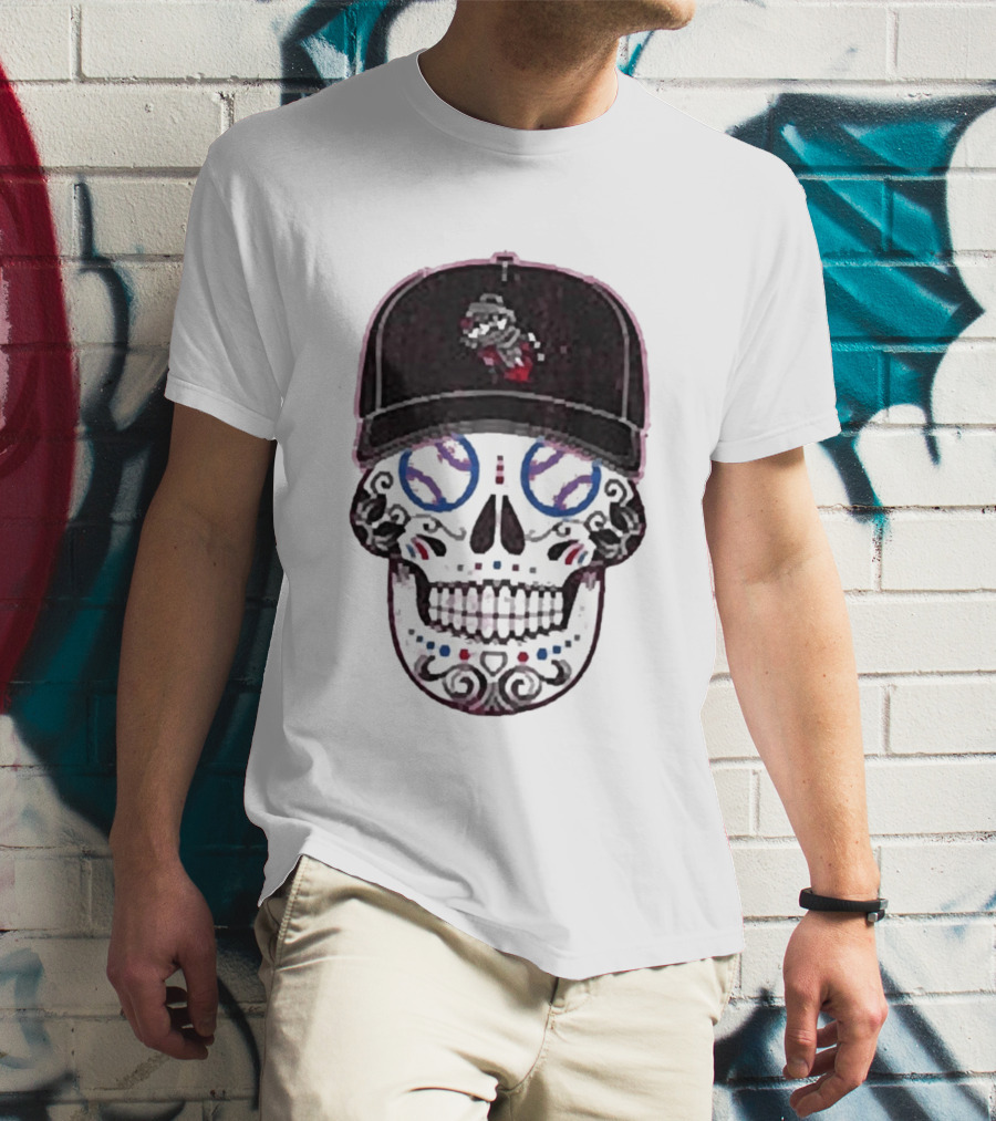 Rocket City Trash Pandas Sugar Skull Hat Baseball T-Shirt