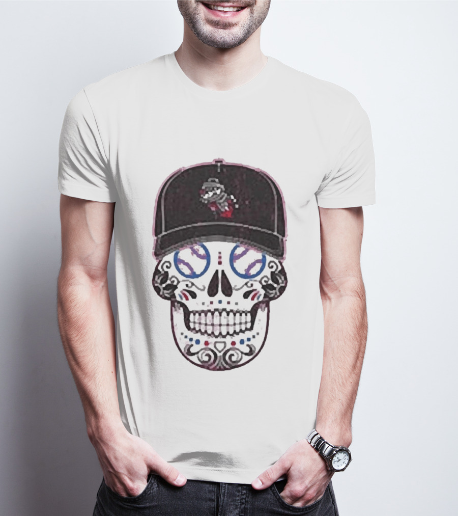 Rocket City Trash Pandas Sugar Skull Hat Baseball T-Shirt