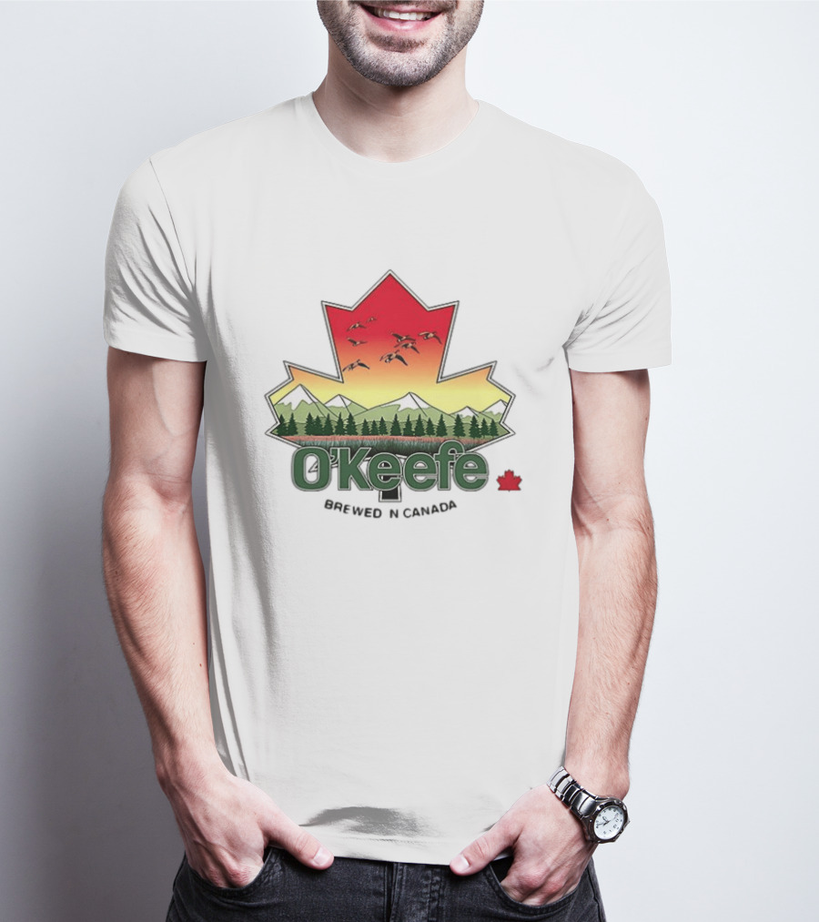 O'Keefe Brewed In Canada Maple Leaf Mountains And Geese T-Shirt