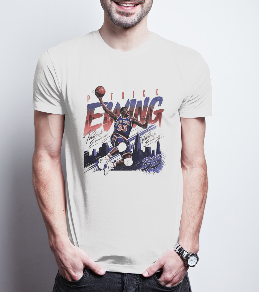 Patrick Ewing New York Knicks Skyline 33 T-Shirt