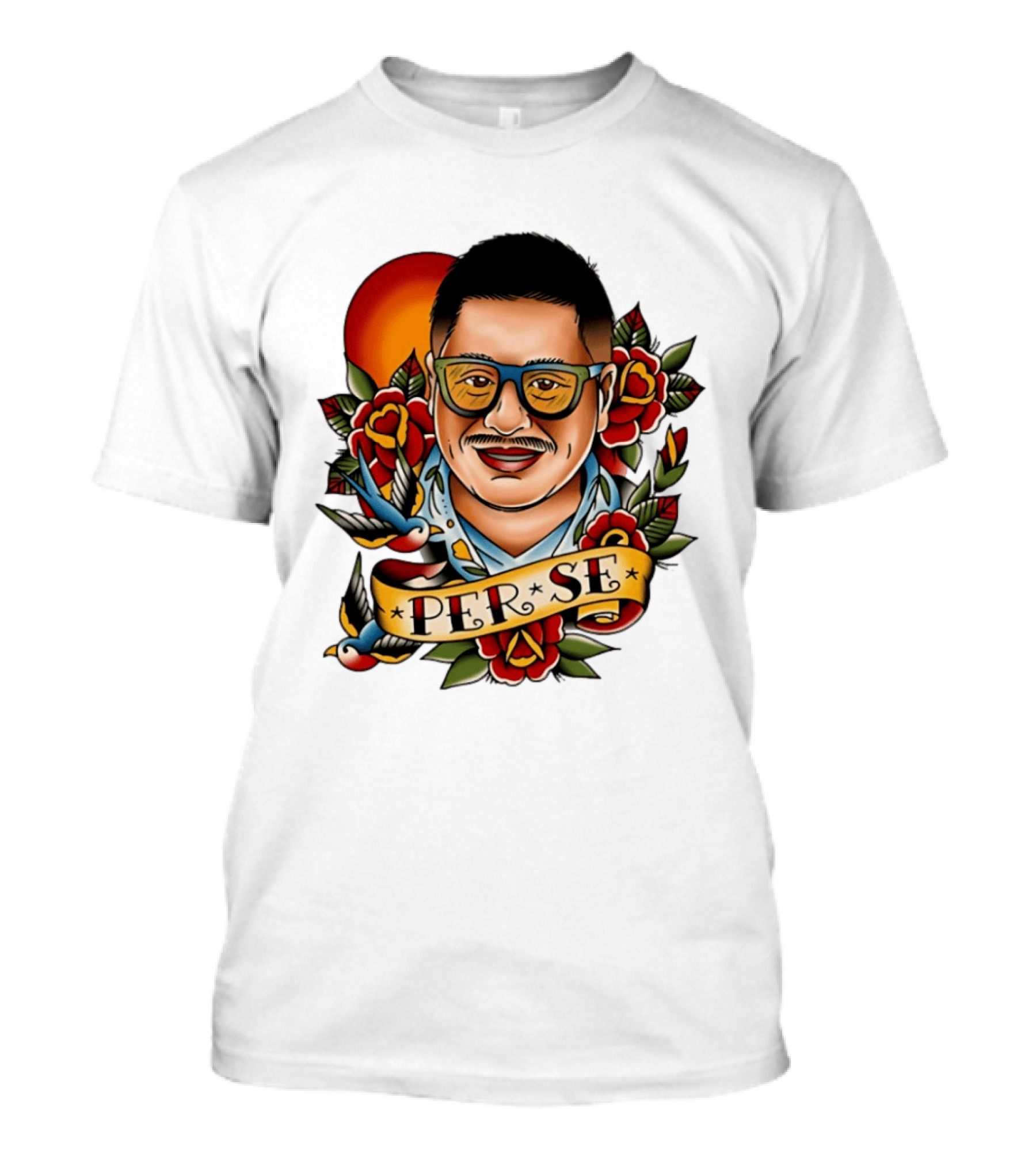 Per Se Old School Tattoo Roses Swallow T-Shirt